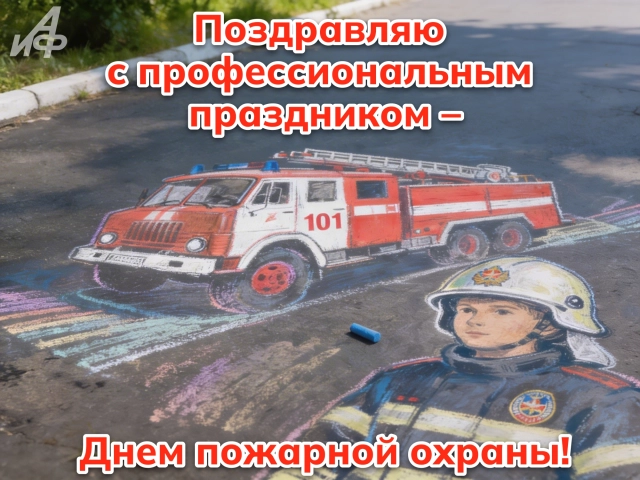 открытка с днем пожарного с красной машиной